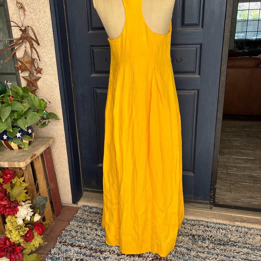 Anthropologie OB Sleeveless Linen Maxi Dress Jaune M yellow pockets not sheer